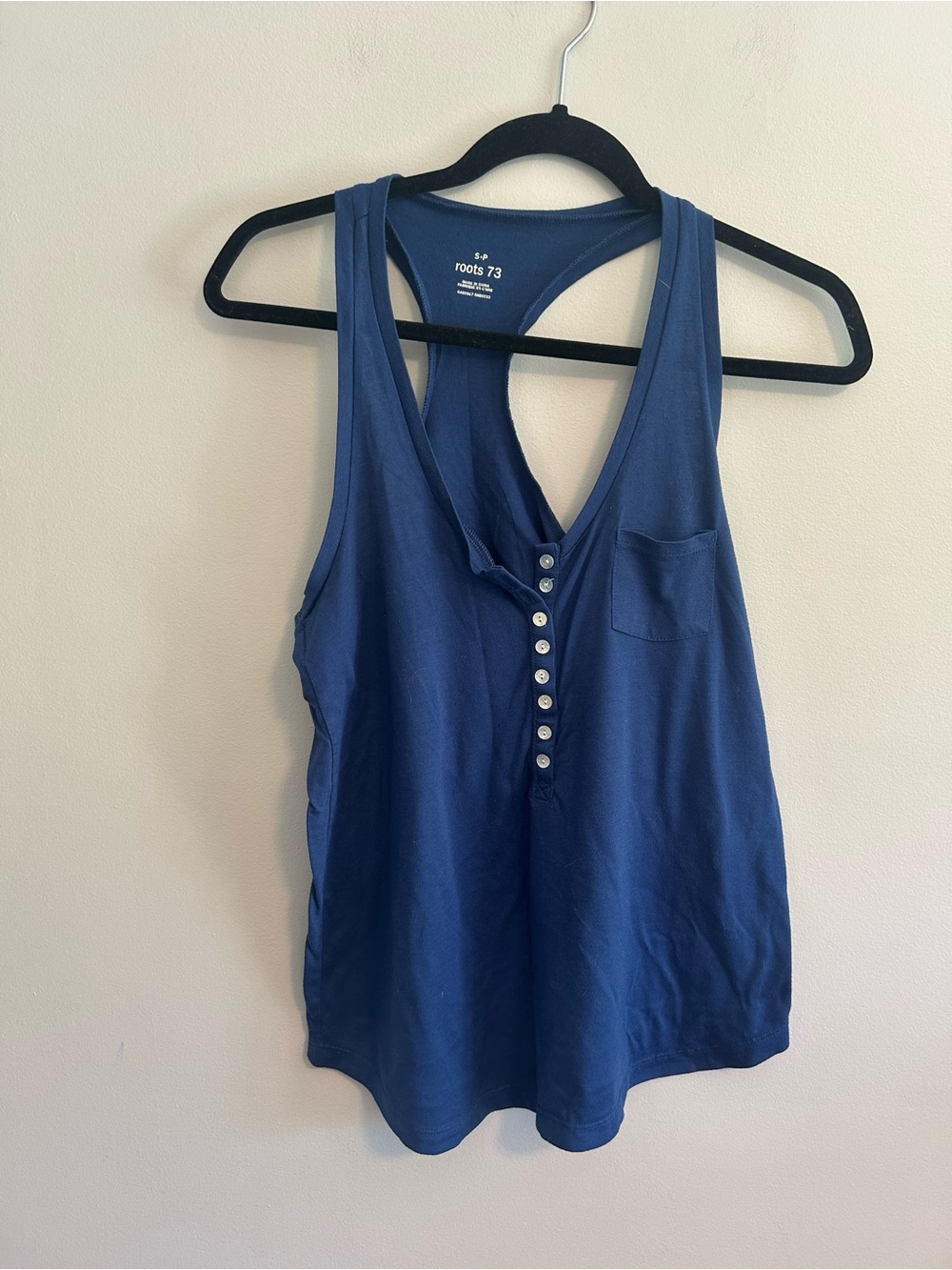Roots Women's small Navy blue Racerback Button down sleeveless Tank top